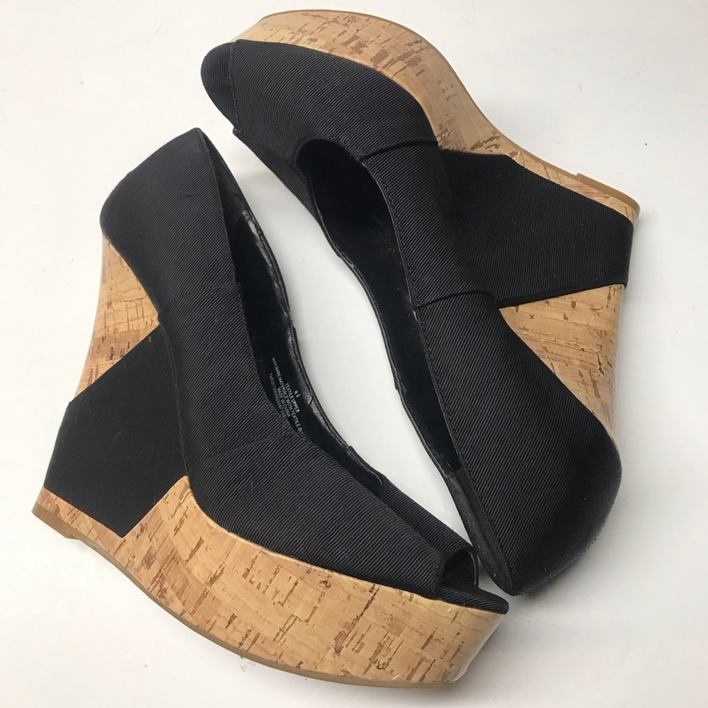Mossimo Supply Co. Black Fabric Cork Wedge Peep-Toe Slip-On Sandals
